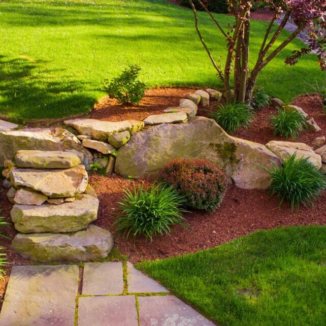 Well Landscaped Rock Stairs And Rock Wall Ocean Township, NJ Garden Bed Maintenance Service